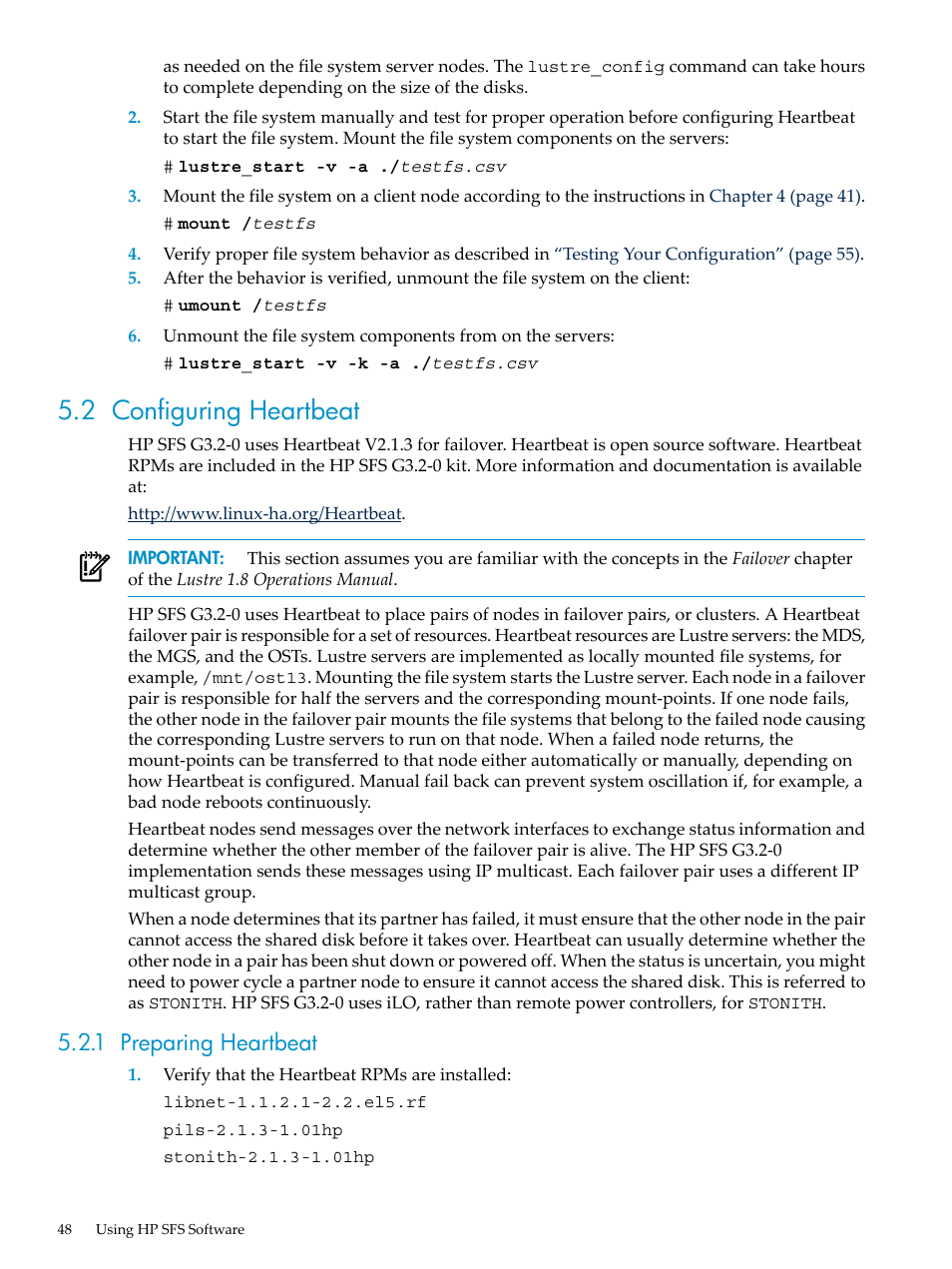 2 configuring heartbeat, 1 preparing heartbeat | HP StorageWorks Scalable File Share User Manual | Page 48 / 84