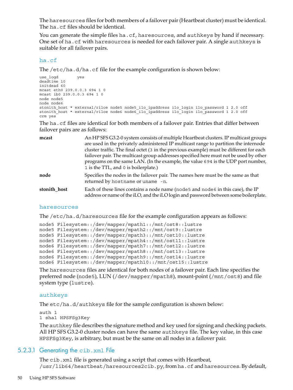 1 generating the cib.xml file | HP StorageWorks Scalable File Share User Manual | Page 50 / 84