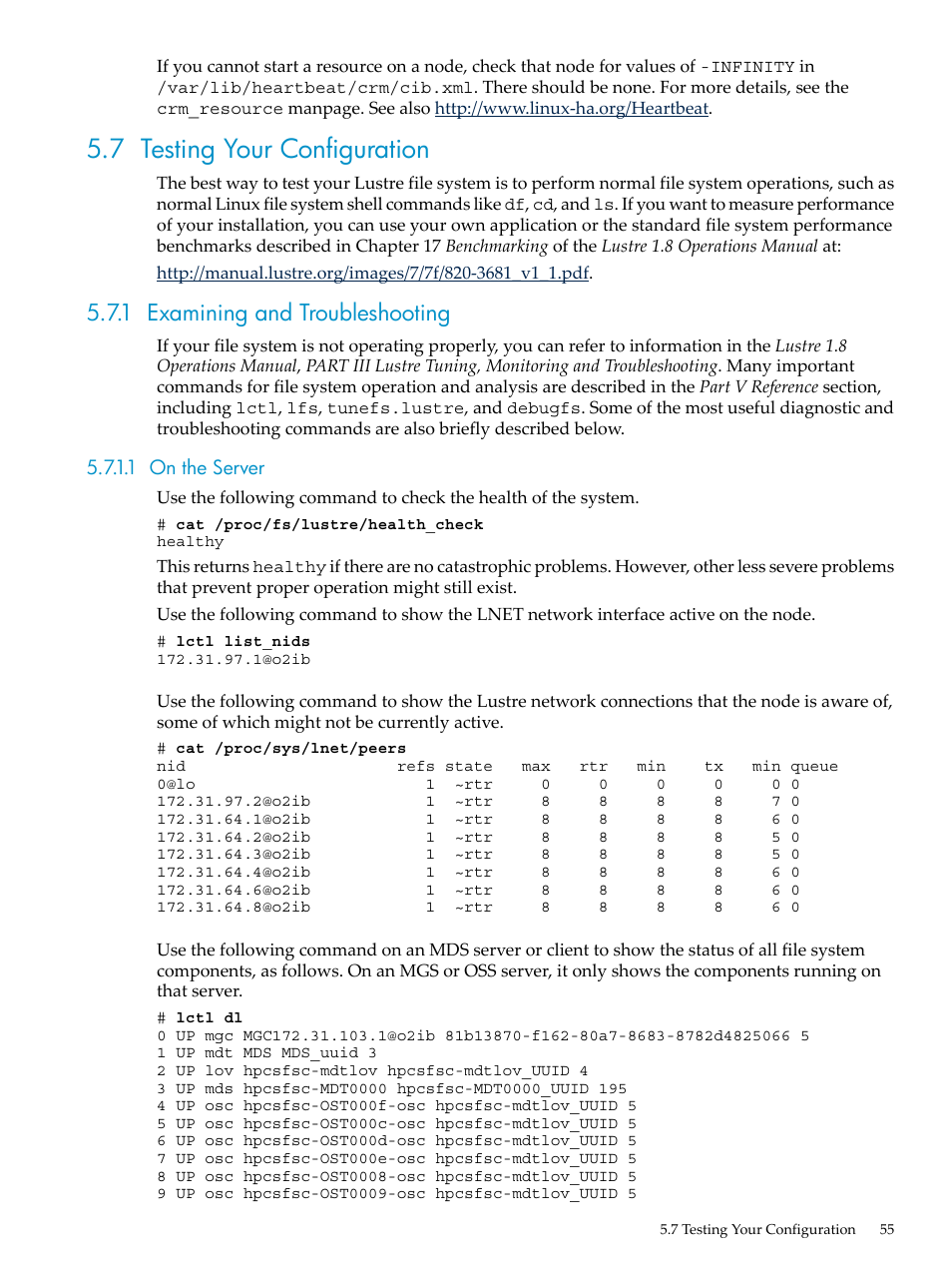 7 testing your configuration, 1 examining and troubleshooting, 1 on the server | HP StorageWorks Scalable File Share User Manual | Page 55 / 84