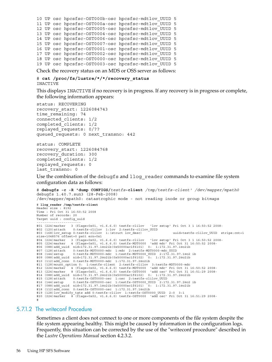 2 the writeconf procedure | HP StorageWorks Scalable File Share User Manual | Page 56 / 84