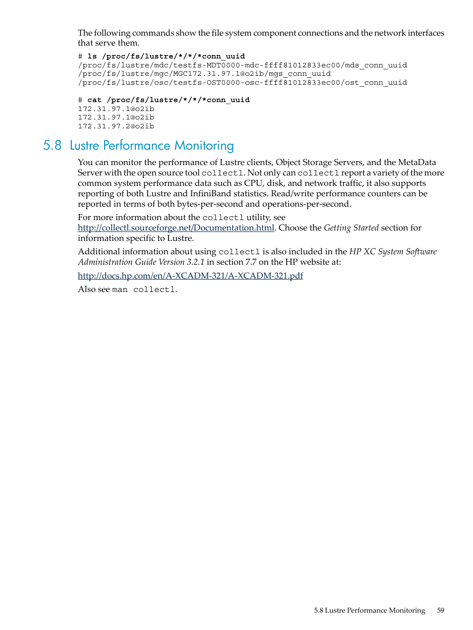 8 lustre performance monitoring | HP StorageWorks Scalable File Share User Manual | Page 59 / 84