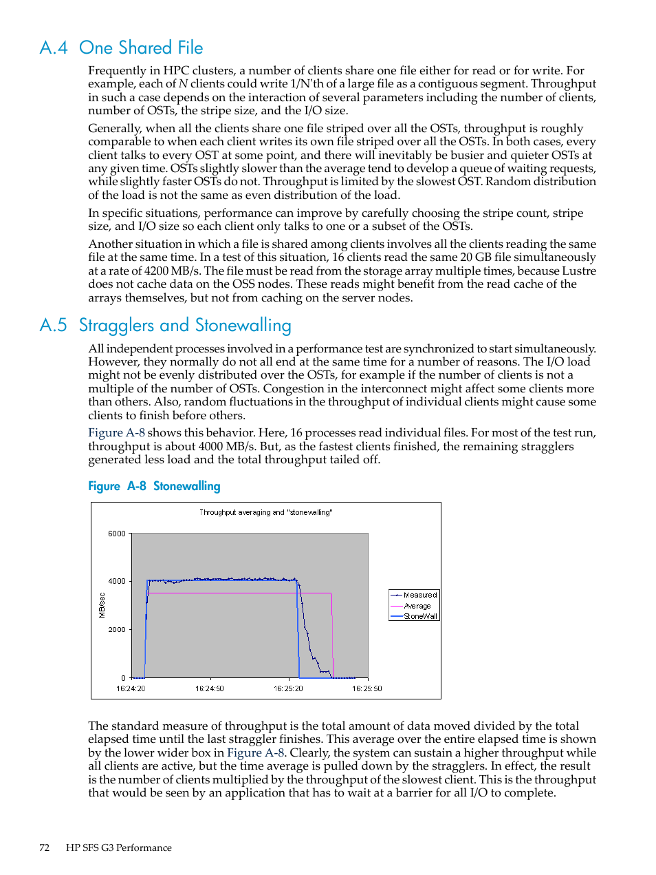 A.4 one shared file, A.5 stragglers and stonewalling, Stonewalling | HP StorageWorks Scalable File Share User Manual | Page 72 / 84