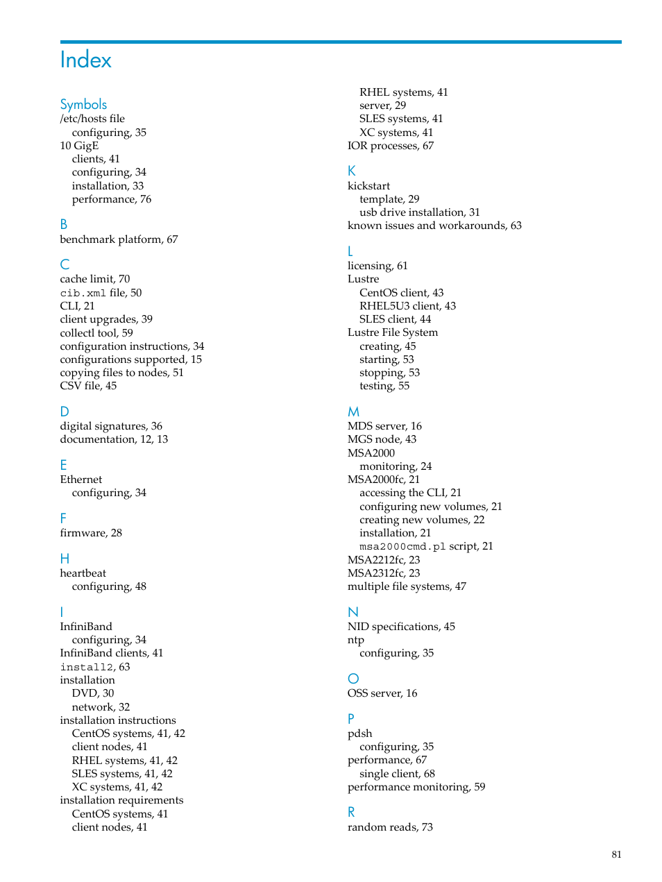 Index | HP StorageWorks Scalable File Share User Manual | Page 81 / 84