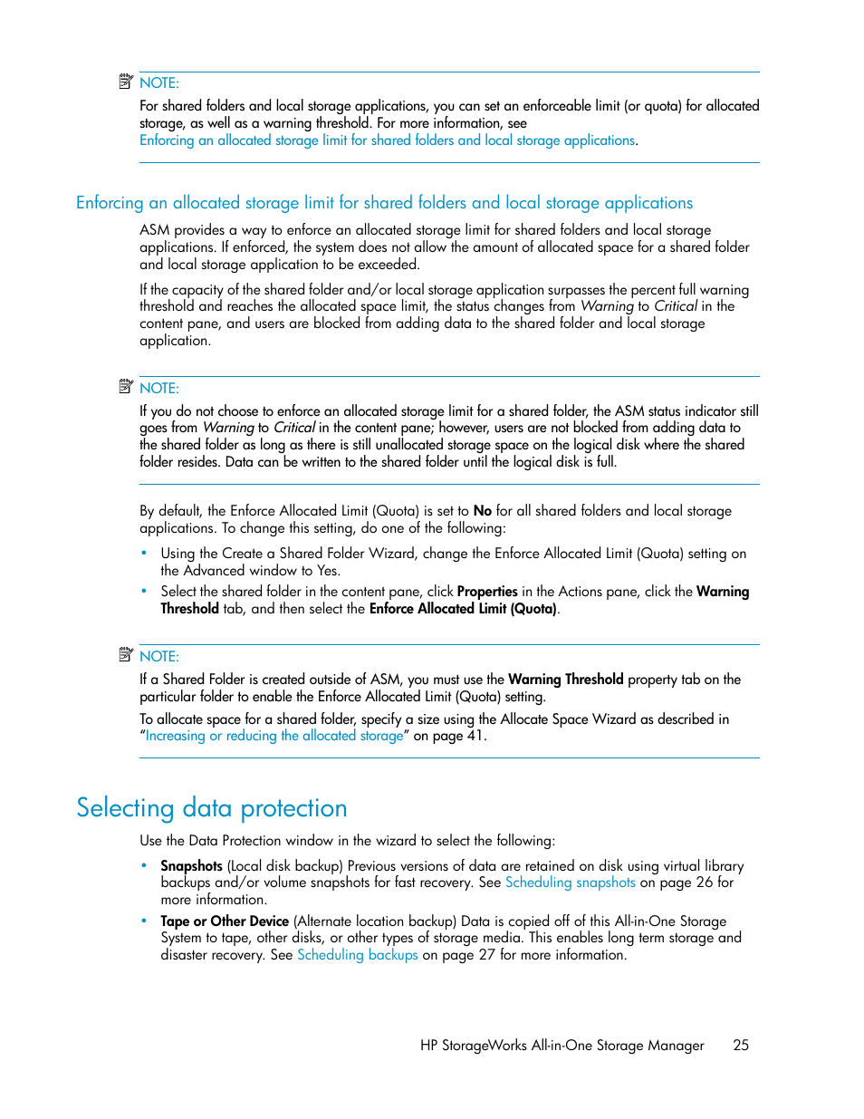 Selecting data protection, Enforcing an | HP StorageWorks All-in-One SB600c Storage Blade User Manual | Page 25 / 80