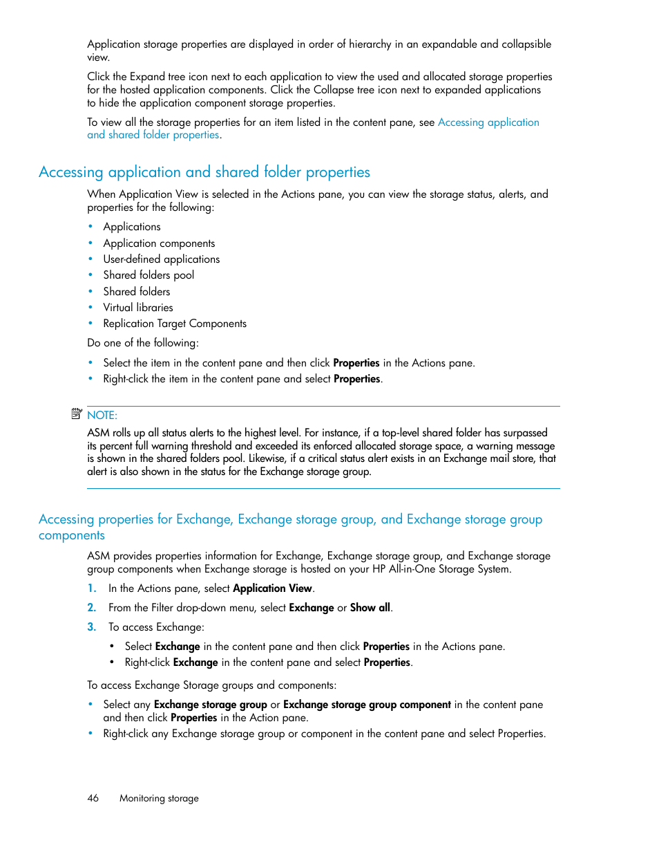 Accessing application and shared folder properties | HP StorageWorks All-in-One SB600c Storage Blade User Manual | Page 46 / 80
