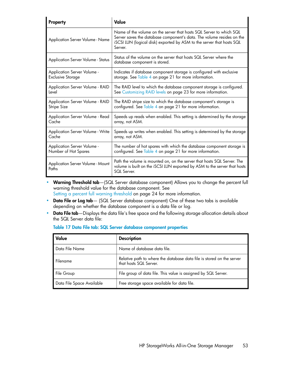 Data file properties | HP StorageWorks All-in-One SB600c Storage Blade User Manual | Page 53 / 80