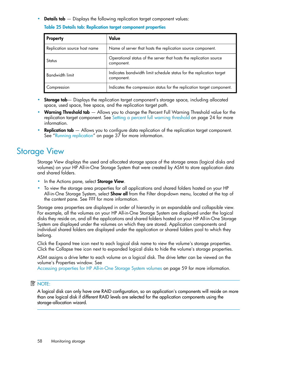 Storage view | HP StorageWorks All-in-One SB600c Storage Blade User Manual | Page 58 / 80