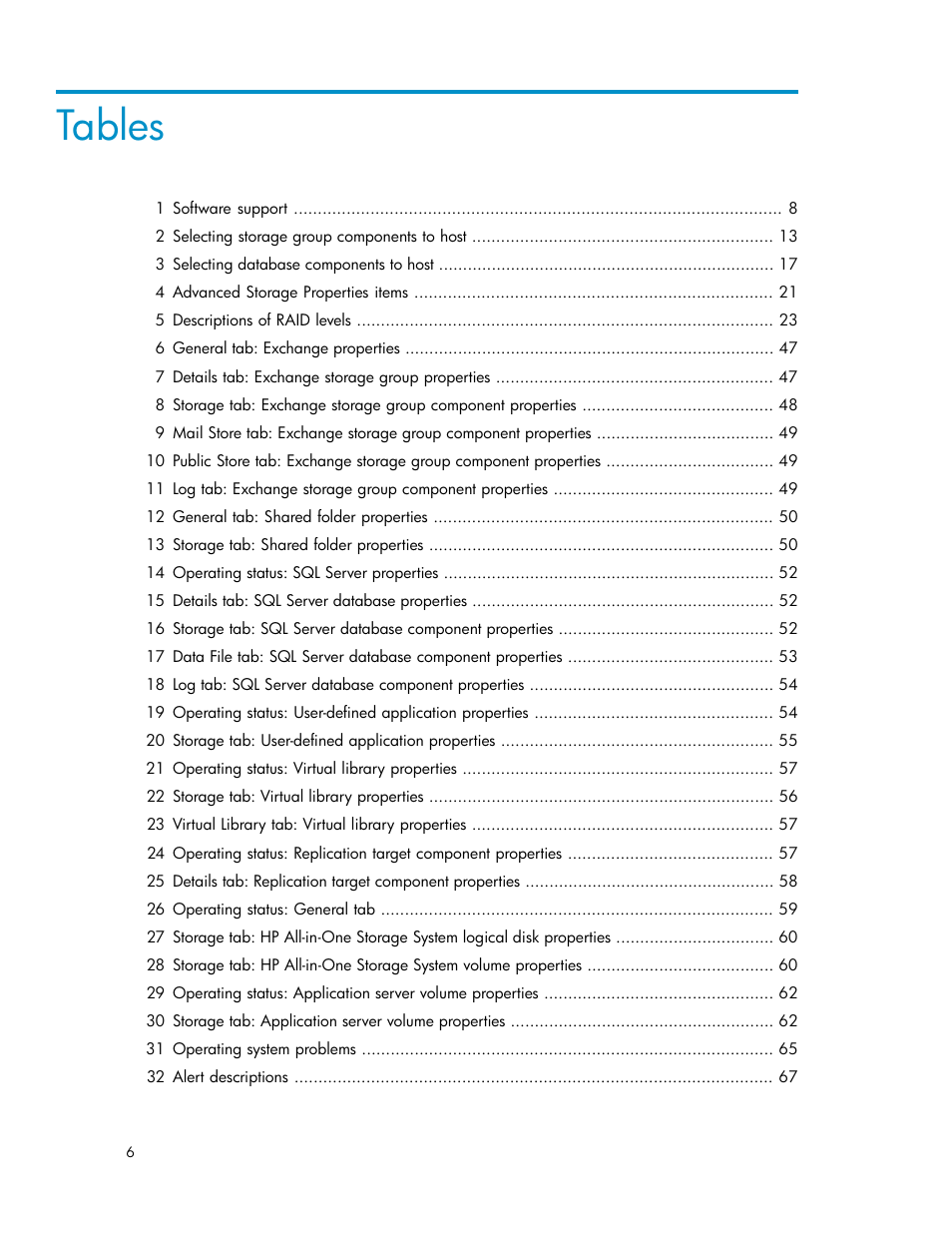 Tables | HP StorageWorks All-in-One SB600c Storage Blade User Manual | Page 6 / 80