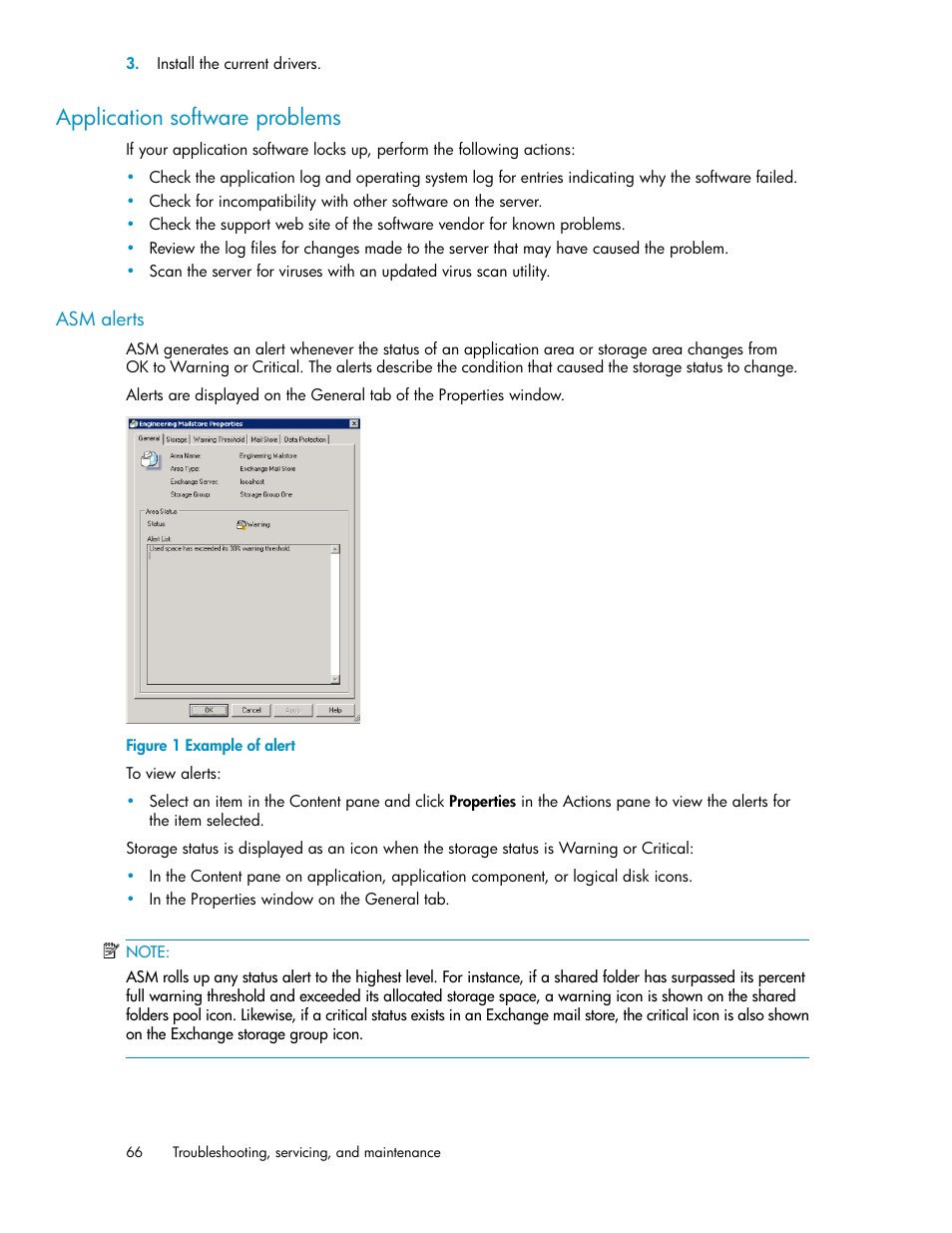 Application software problems, Asm alerts | HP StorageWorks All-in-One SB600c Storage Blade User Manual | Page 66 / 80