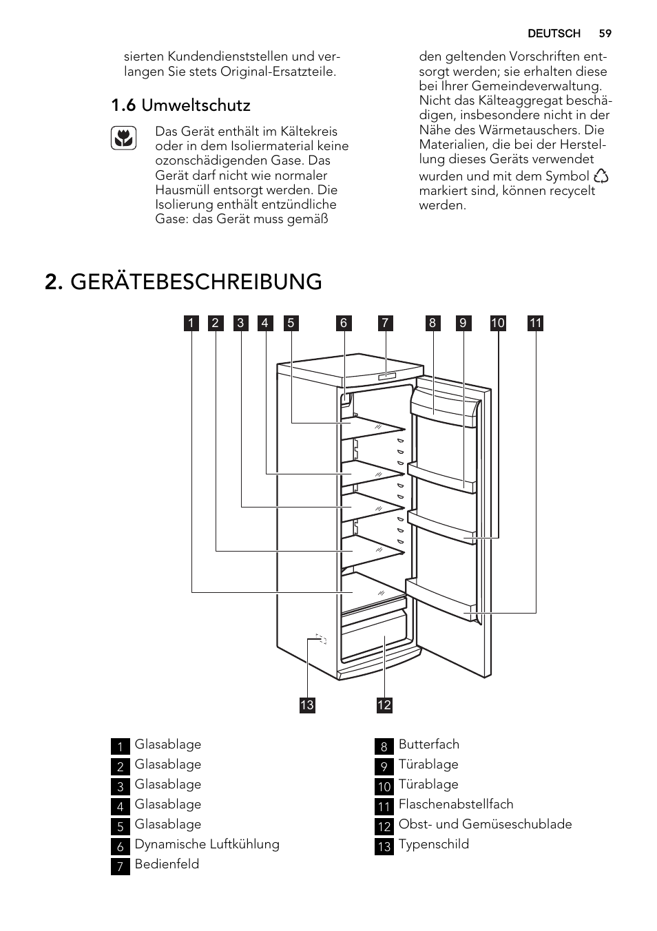 Gerätebeschreibung, 6 umweltschutz | AEG S63300KDX0 User Manual | Page 59 / 76