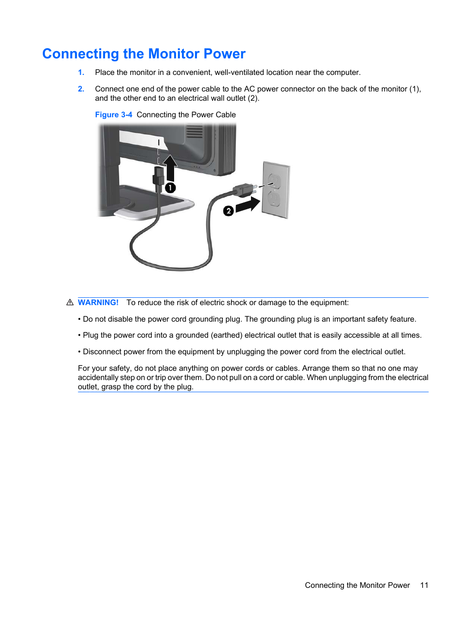 Connecting the monitor power | HP DreamColor LP2480zx Professional Monitor User Manual | Page 17 / 59