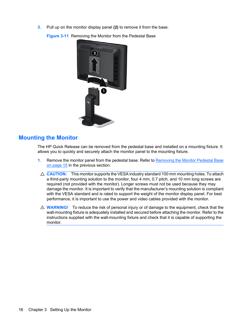 Mounting the monitor | HP DreamColor LP2480zx Professional Monitor User Manual | Page 22 / 59