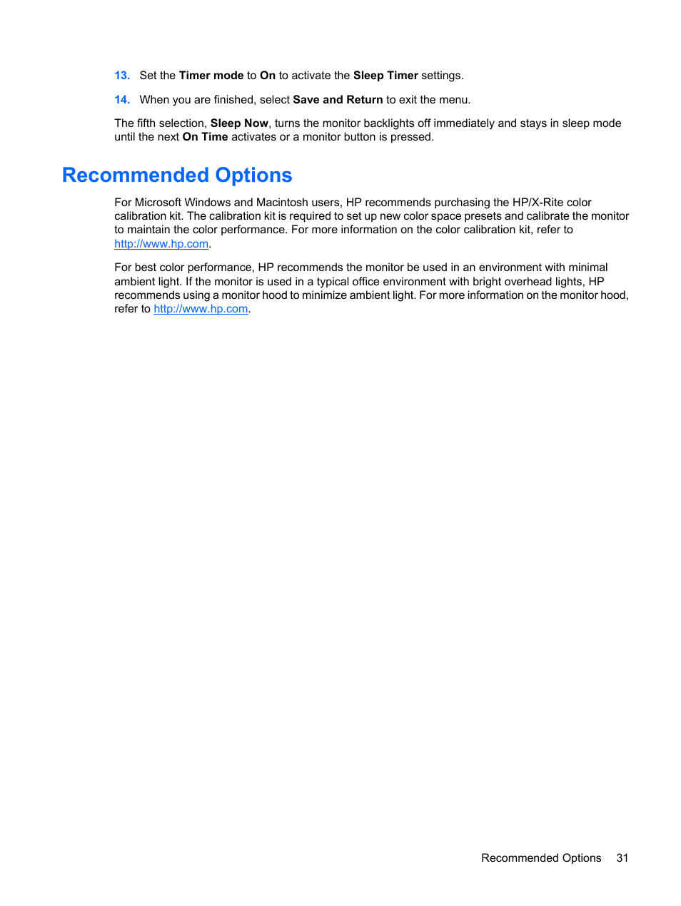 Recommended options | HP DreamColor LP2480zx Professional Monitor User Manual | Page 37 / 59