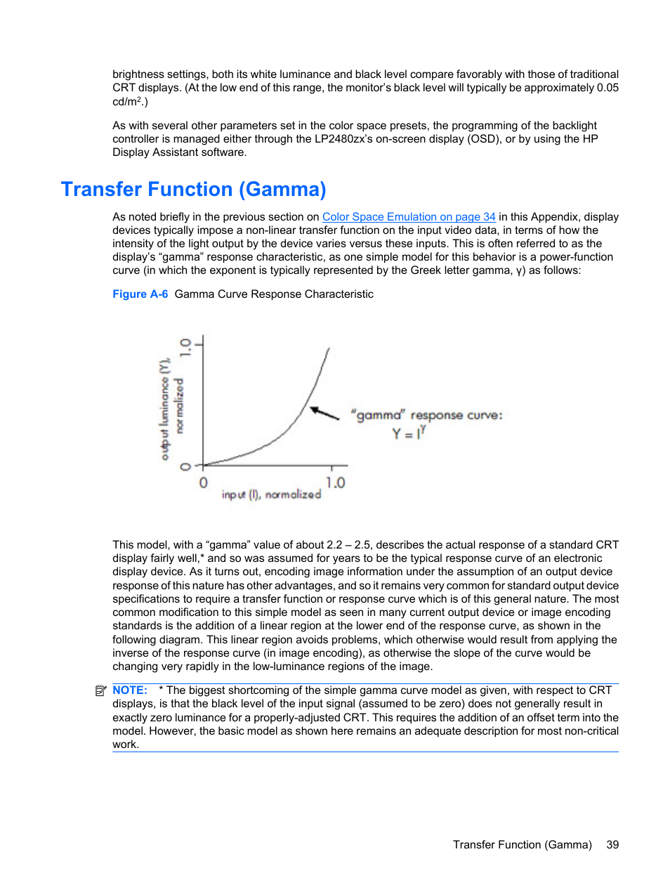 Transfer function (gamma) | HP DreamColor LP2480zx Professional Monitor User Manual | Page 45 / 59