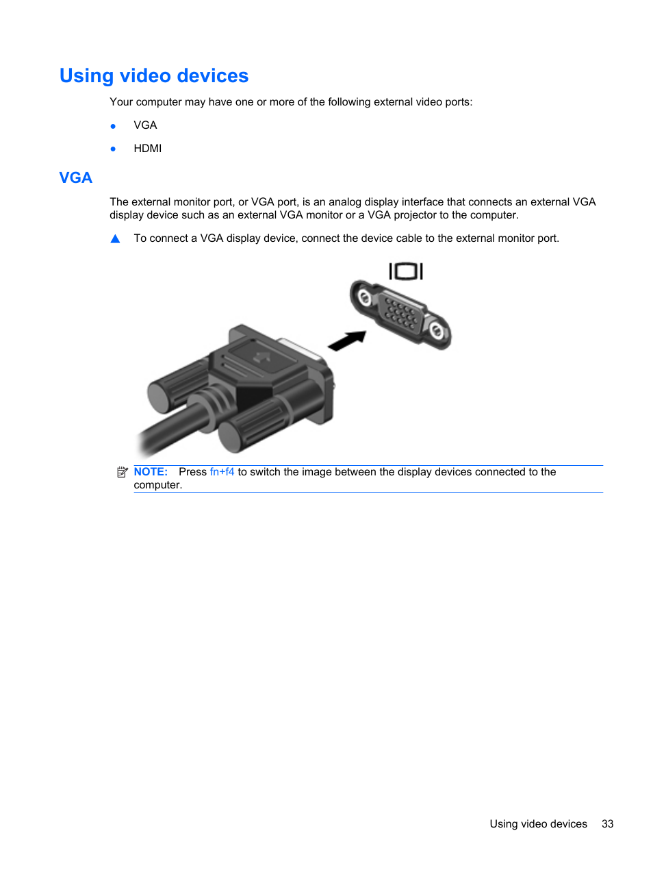 Using video devices | HP ProBook 4330S Notebook-PC User Manual | Page 43 / 100