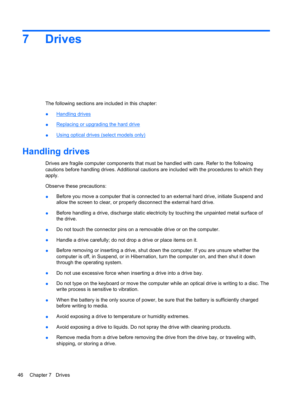 Drives, Handling drives, 7 drives | 7drives | HP ProBook 4330S Notebook-PC User Manual | Page 56 / 100