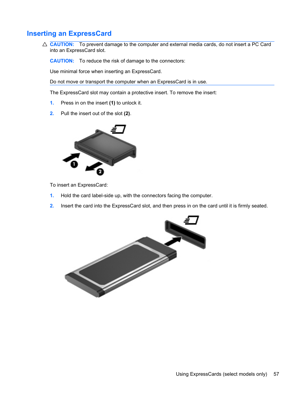 Inserting an expresscard | HP ProBook 4330S Notebook-PC User Manual | Page 67 / 100