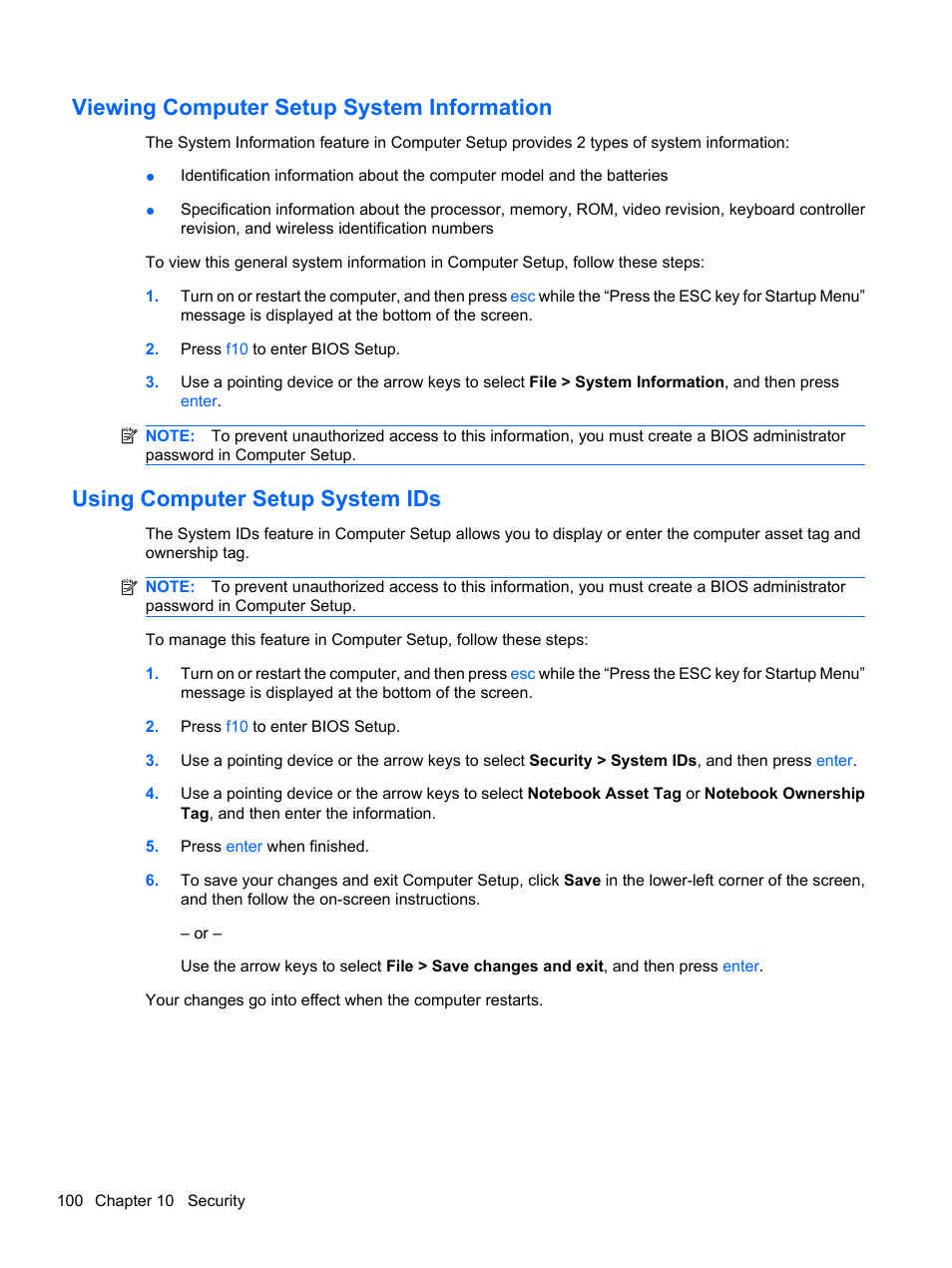 Viewing computer setup system information, Using computer setup system ids | HP ProBook 5220m Notebook PC User Manual | Page 112 / 145