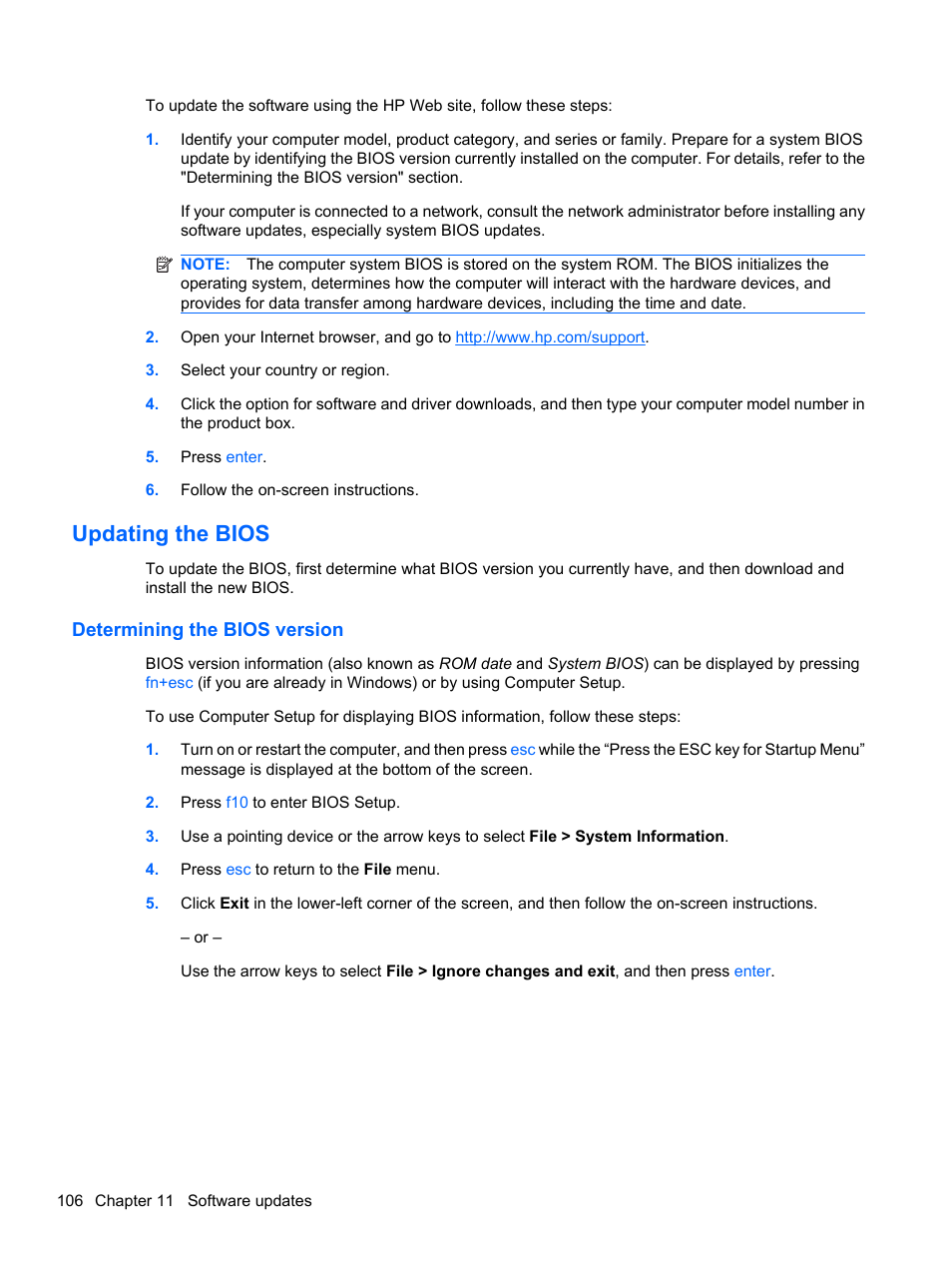 Updating the bios, Determining the bios version | HP ProBook 5220m Notebook PC User Manual | Page 118 / 145