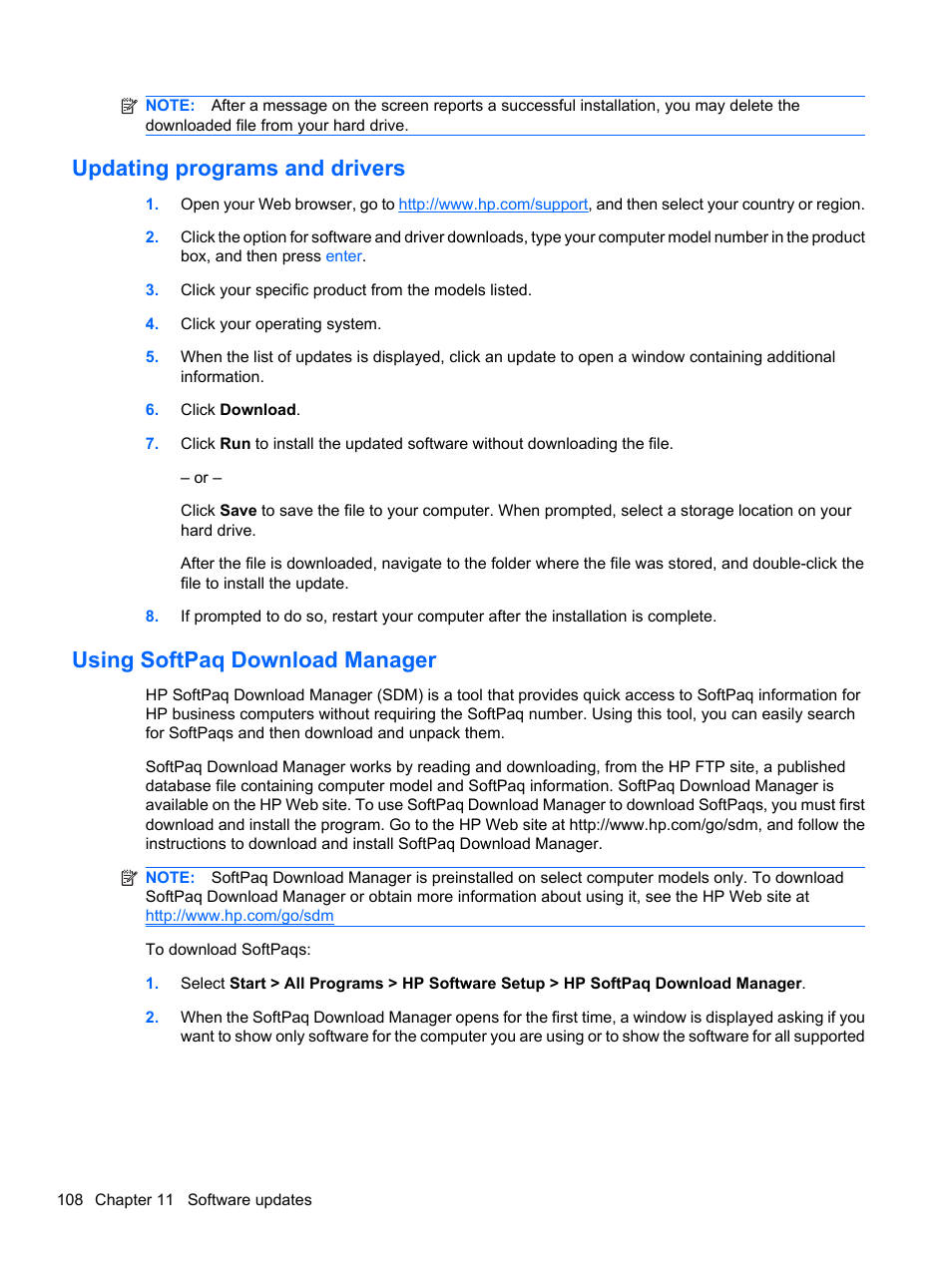 Updating programs and drivers, Using softpaq download manager | HP ProBook 5220m Notebook PC User Manual | Page 120 / 145