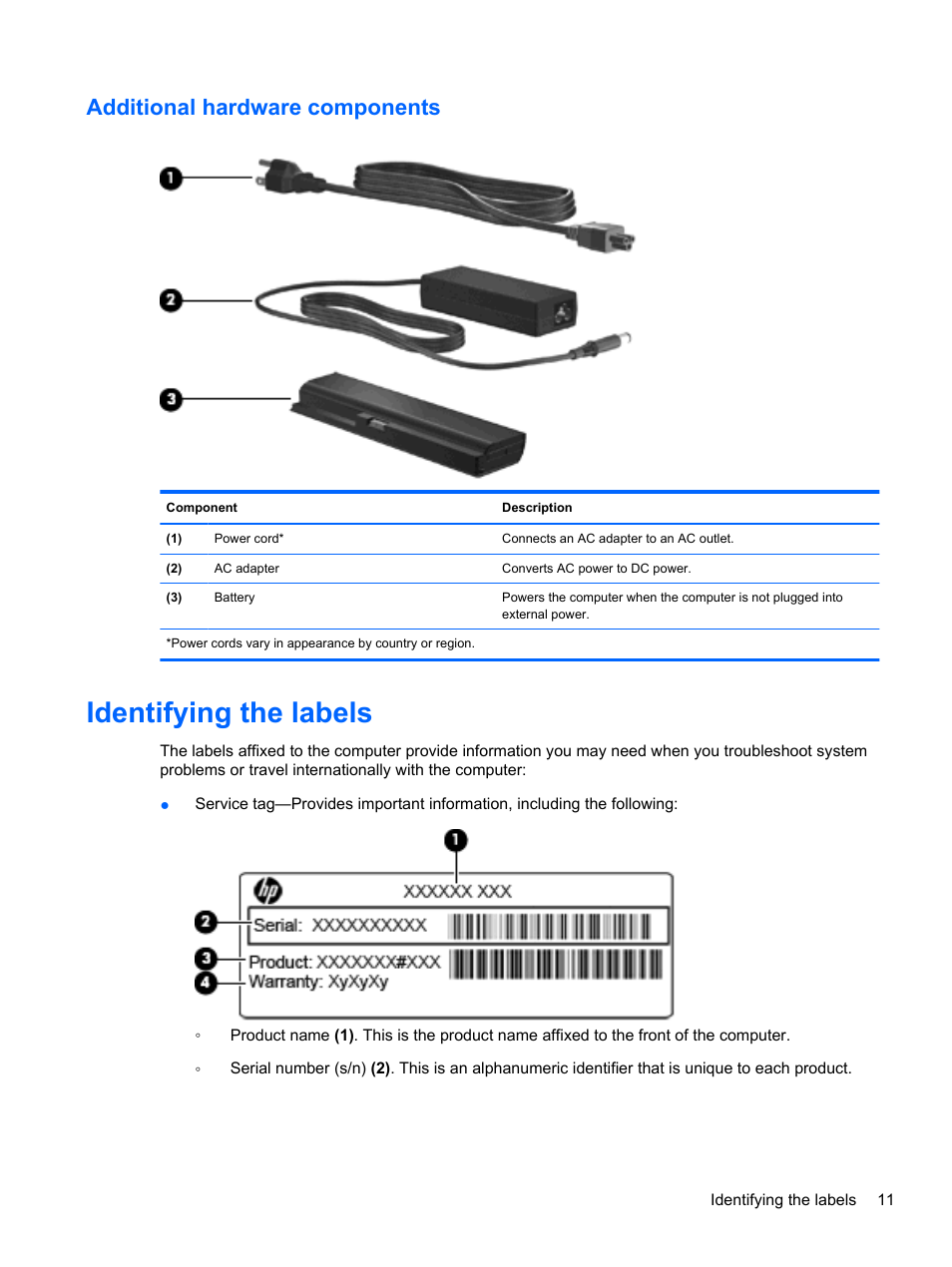 Additional hardware components, Identifying the labels | HP ProBook 5220m Notebook PC User Manual | Page 23 / 145