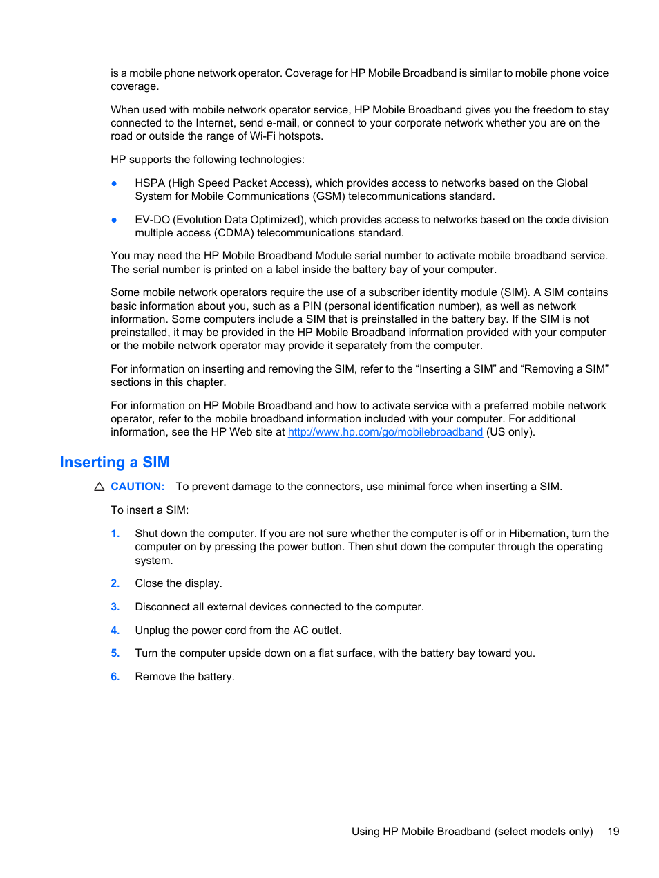 Inserting a sim | HP ProBook 5220m Notebook PC User Manual | Page 31 / 145