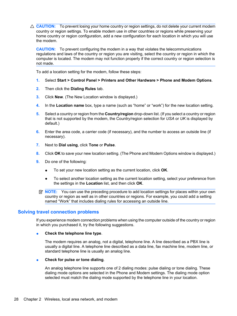 Solving travel connection problems | HP ProBook 5220m Notebook PC User Manual | Page 40 / 145