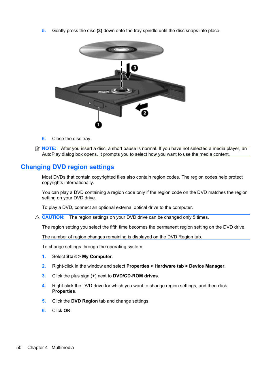 Changing dvd region settings | HP ProBook 5220m Notebook PC User Manual | Page 62 / 145