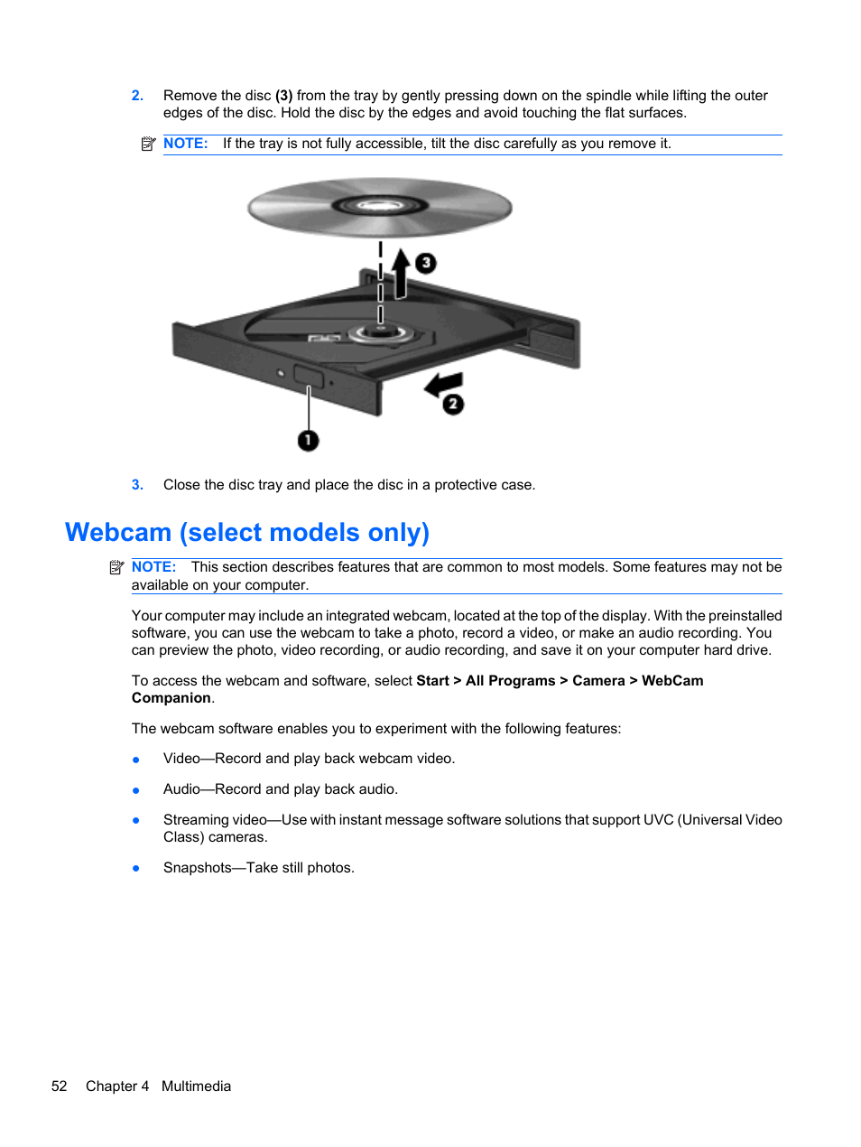 Webcam (select models only) | HP ProBook 5220m Notebook PC User Manual | Page 64 / 145