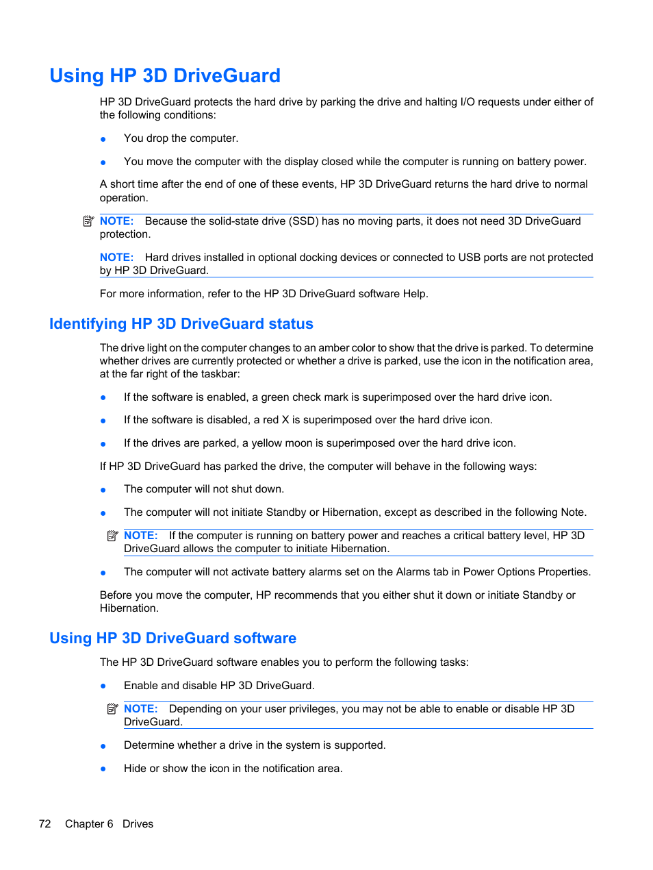 Using hp 3d driveguard, Identifying hp 3d driveguard status, Using hp 3d driveguard software | HP ProBook 5220m Notebook PC User Manual | Page 84 / 145