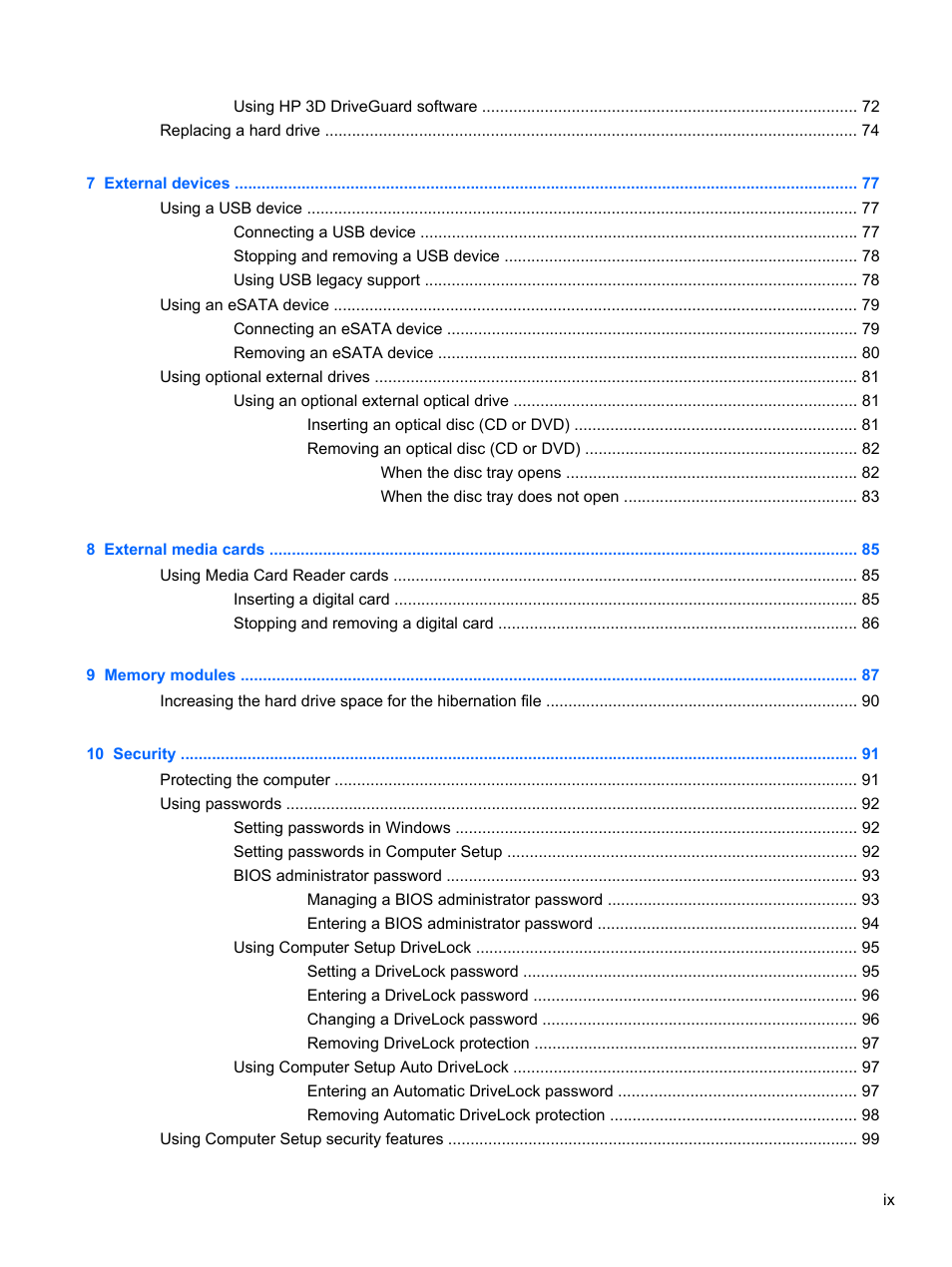 HP ProBook 5220m Notebook PC User Manual | Page 9 / 145