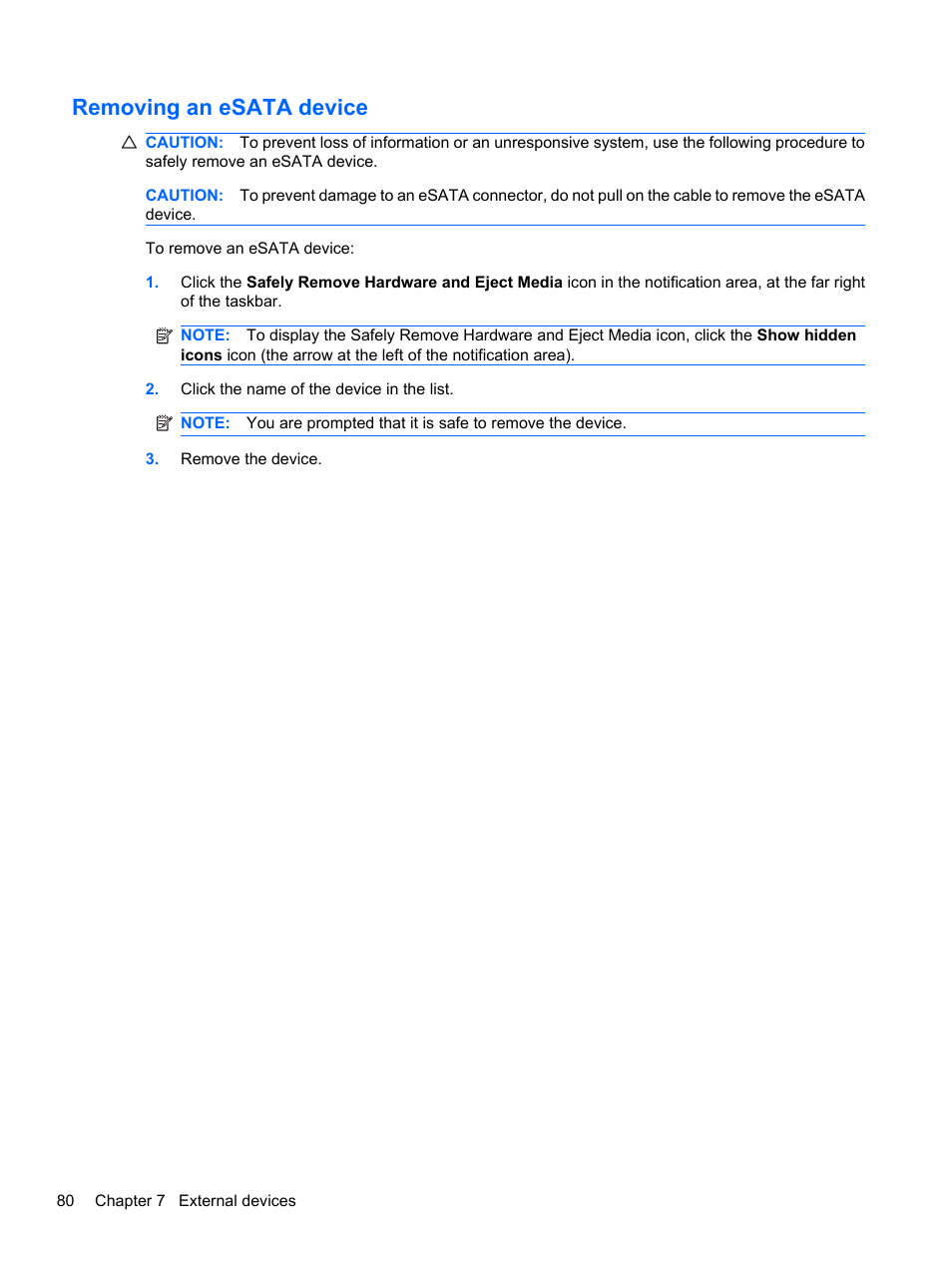 Removing an esata device | HP ProBook 5220m Notebook PC User Manual | Page 92 / 145