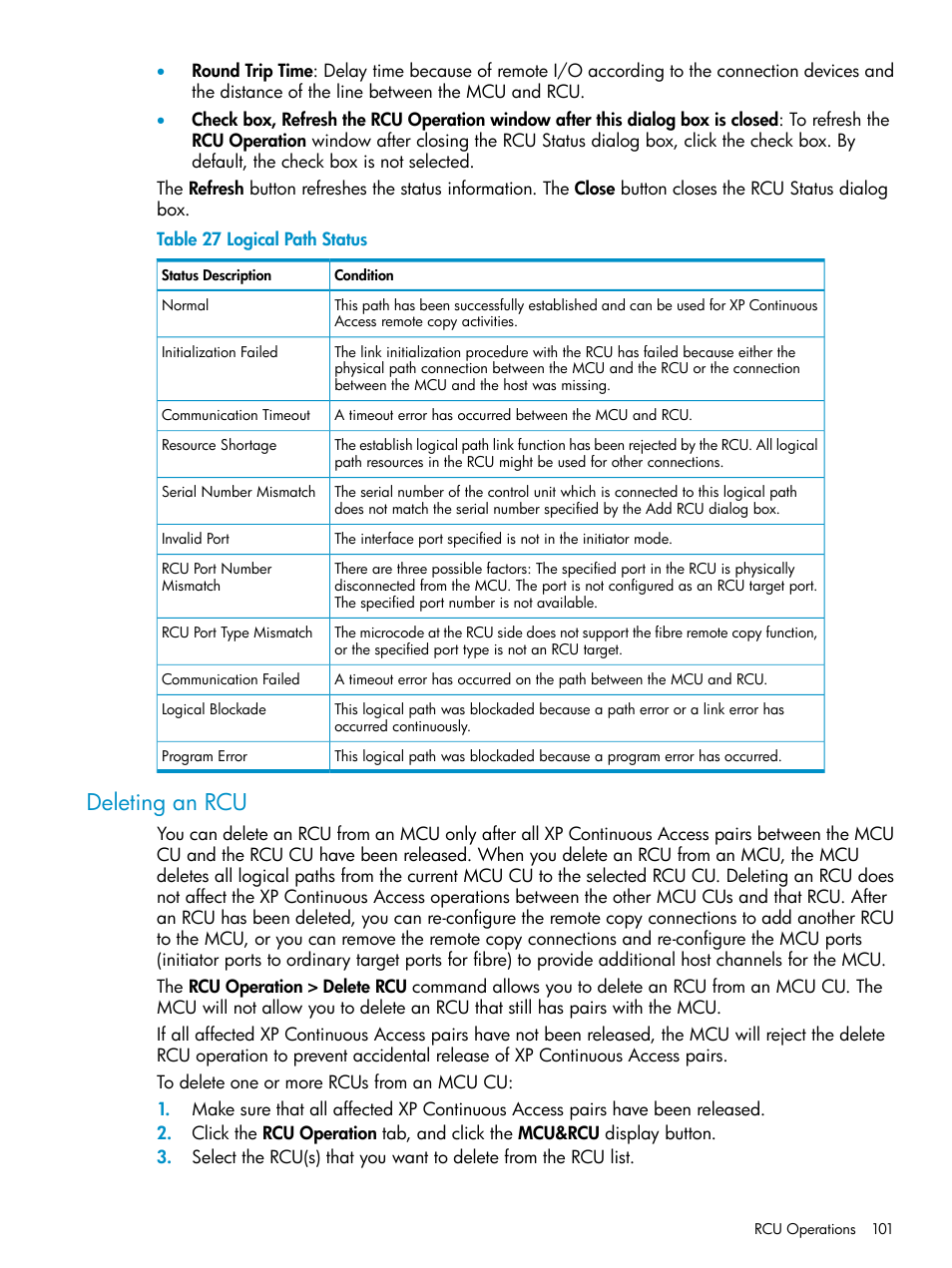 Deleting an rcu | HP StorageWorks XP Remote Web Console Software User Manual | Page 101 / 180