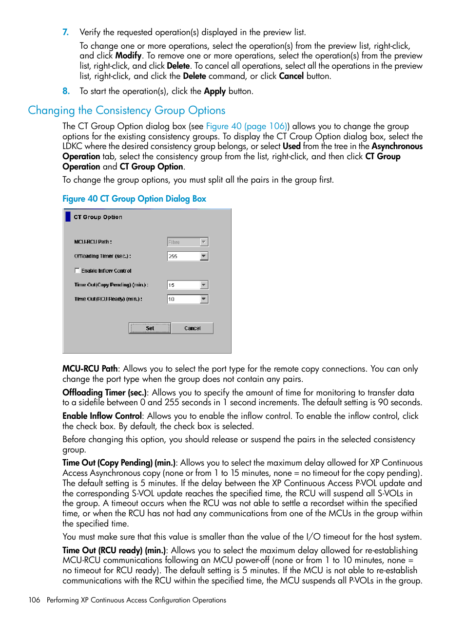 Changing the consistency group options, Changing the consistency group | HP StorageWorks XP Remote Web Console Software User Manual | Page 106 / 180