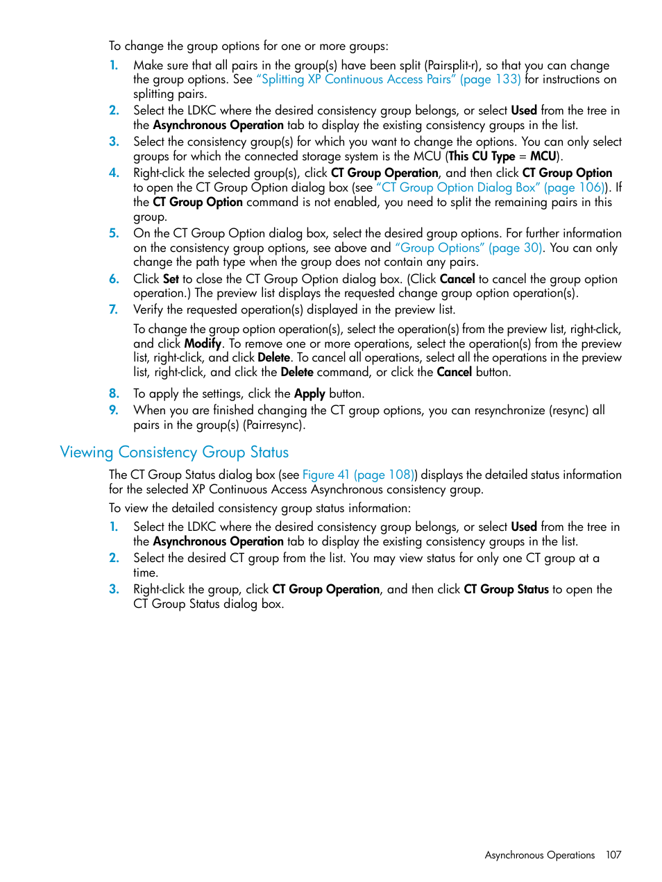 Viewing consistency group status | HP StorageWorks XP Remote Web Console Software User Manual | Page 107 / 180
