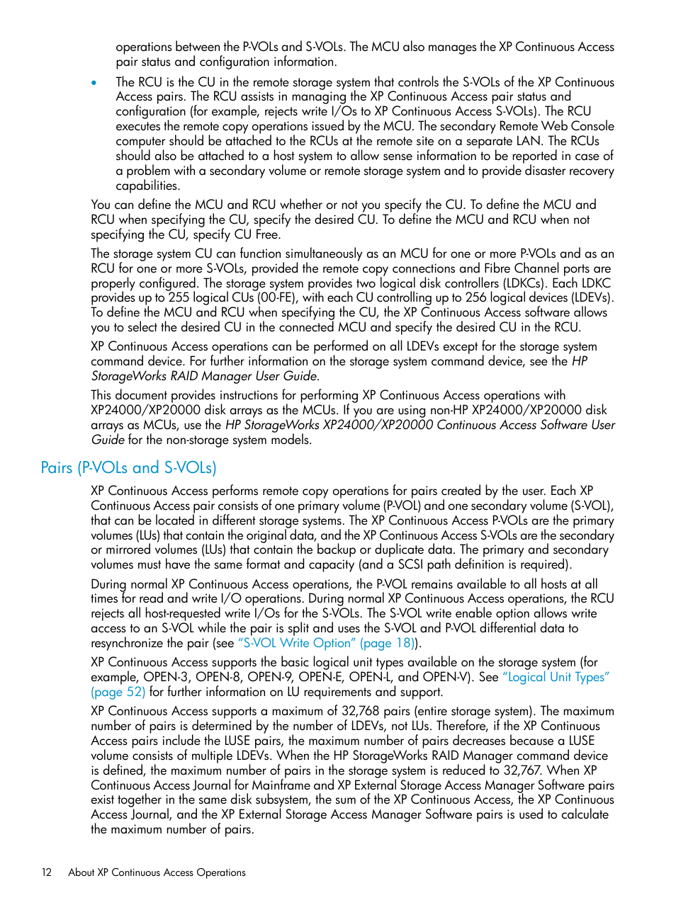 Pairs (p-vols and s-vols) | HP StorageWorks XP Remote Web Console Software User Manual | Page 12 / 180