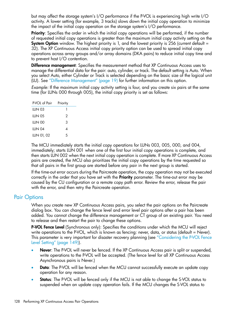 Pair options | HP StorageWorks XP Remote Web Console Software User Manual | Page 128 / 180