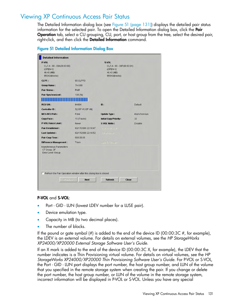Viewing xp continuous access pair status | HP StorageWorks XP Remote Web Console Software User Manual | Page 131 / 180