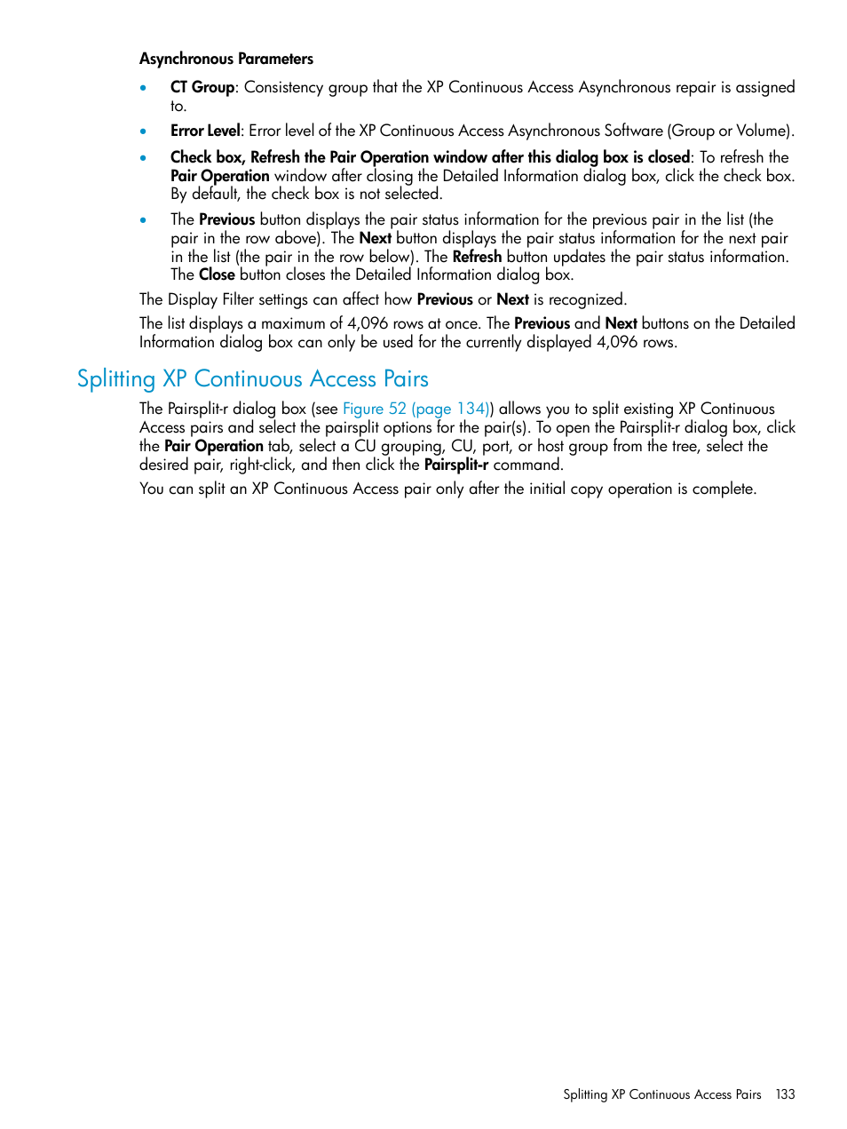 Splitting xp continuous access pairs | HP StorageWorks XP Remote Web Console Software User Manual | Page 133 / 180