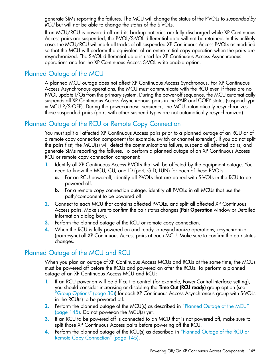 Planned outage of the mcu, Planned outage of the mcu and rcu | HP StorageWorks XP Remote Web Console Software User Manual | Page 145 / 180