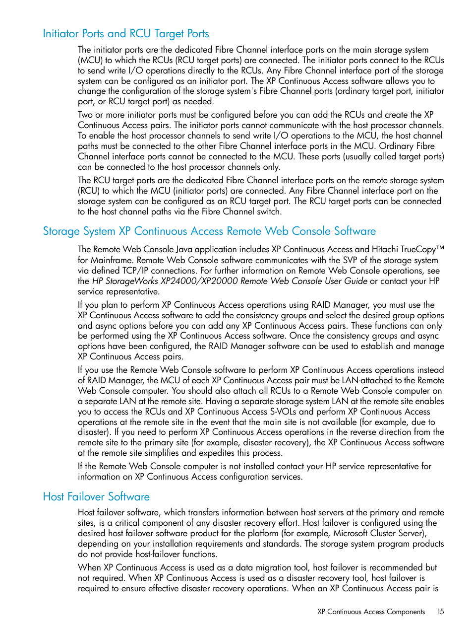 Initiator ports and rcu target ports, Host failover software | HP StorageWorks XP Remote Web Console Software User Manual | Page 15 / 180