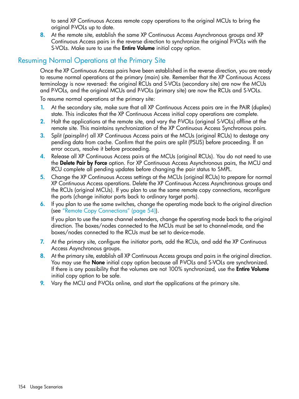 Resuming normal operations at the primary site | HP StorageWorks XP Remote Web Console Software User Manual | Page 154 / 180