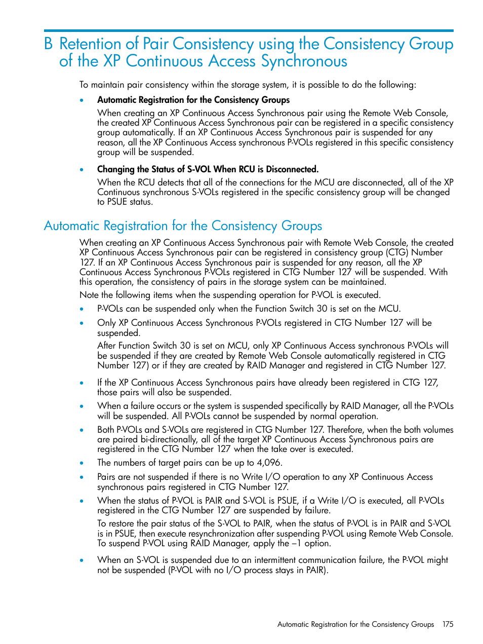 Automatic registration for the consistency groups | HP StorageWorks XP Remote Web Console Software User Manual | Page 175 / 180
