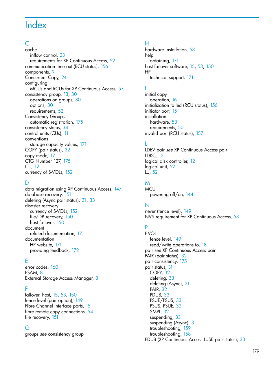Index | HP StorageWorks XP Remote Web Console Software User Manual | Page 179 / 180