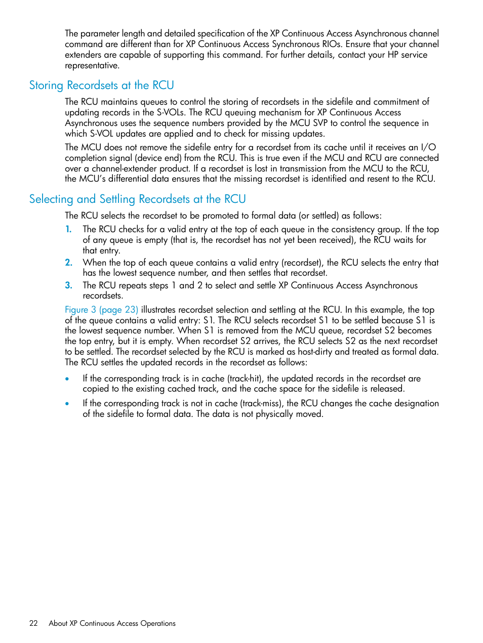 Storing recordsets at the rcu, Selecting and settling recordsets at the rcu | HP StorageWorks XP Remote Web Console Software User Manual | Page 22 / 180