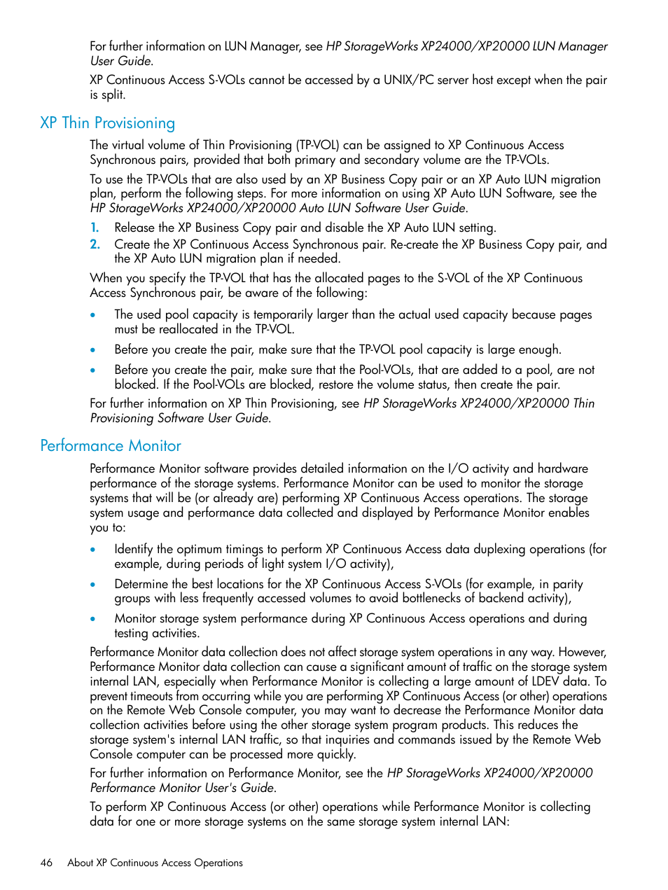 Xp thin provisioning, Performance monitor, Xp thin provisioning performance monitor | HP StorageWorks XP Remote Web Console Software User Manual | Page 46 / 180