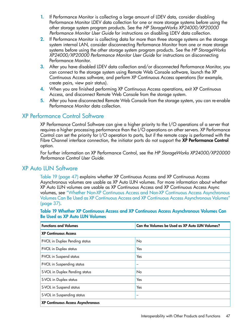 Xp performance control software, Xp auto lun software | HP StorageWorks XP Remote Web Console Software User Manual | Page 47 / 180