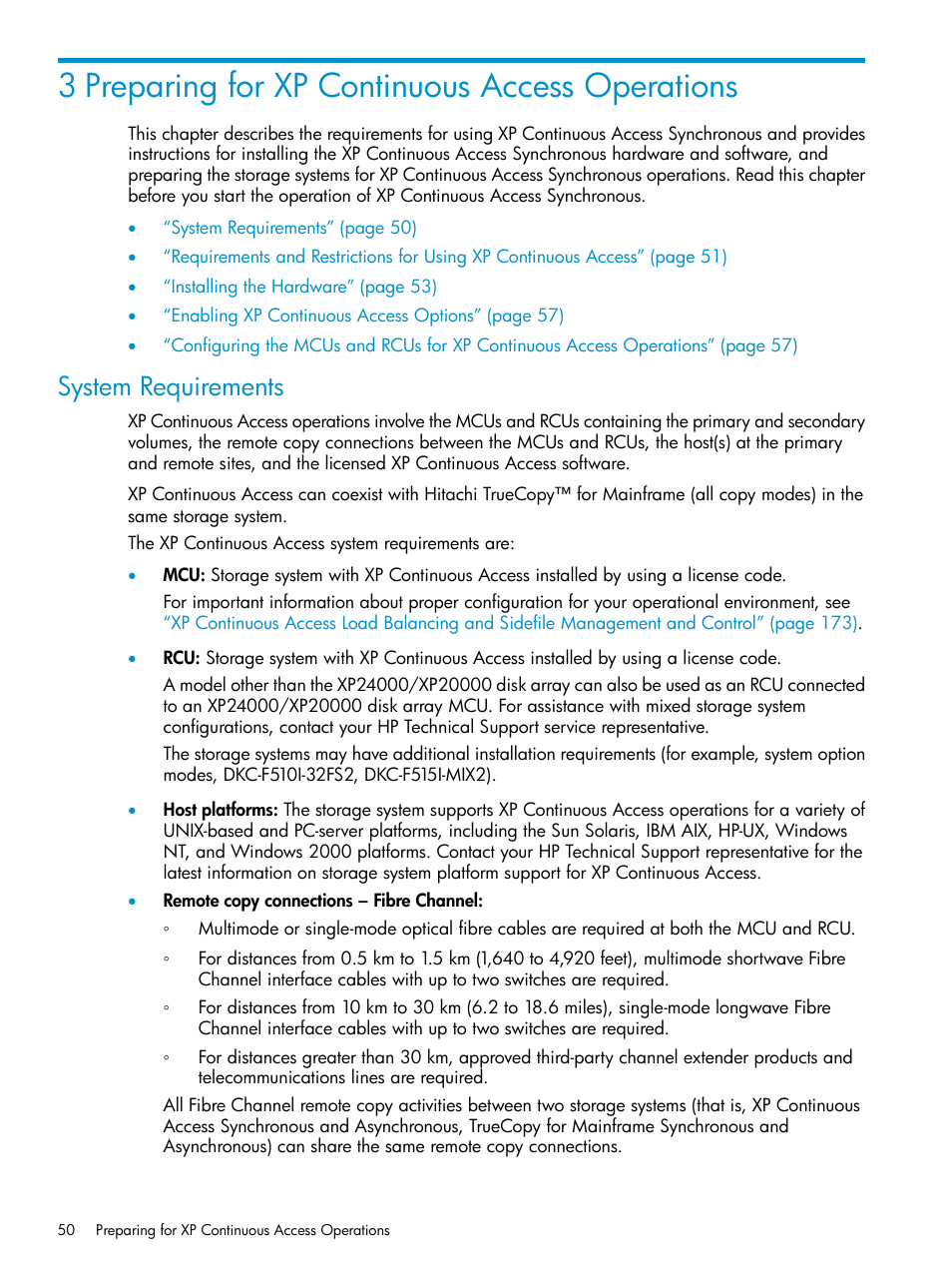 3 preparing for xp continuous access operations, System requirements | HP StorageWorks XP Remote Web Console Software User Manual | Page 50 / 180