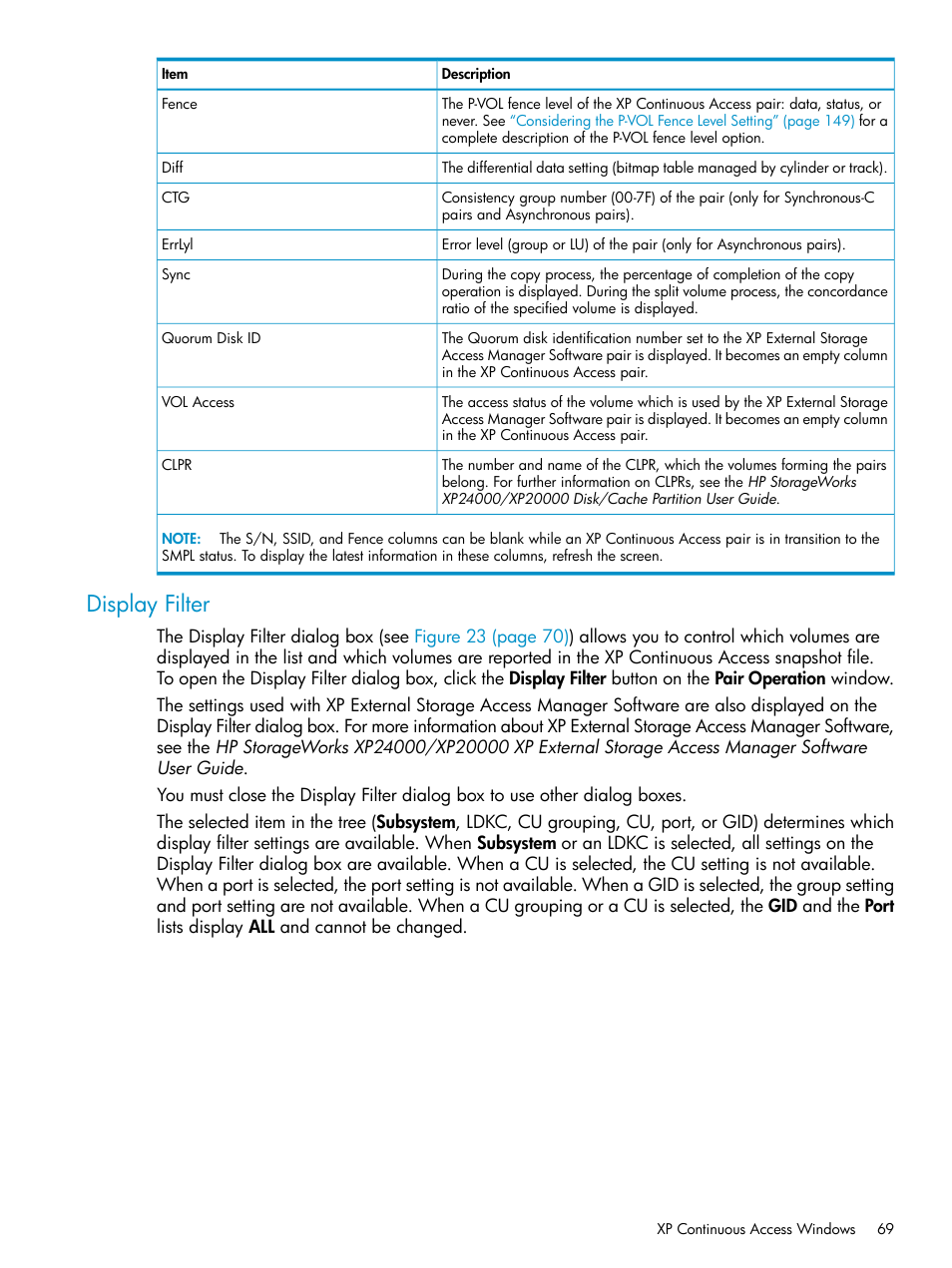 Display filter | HP StorageWorks XP Remote Web Console Software User Manual | Page 69 / 180