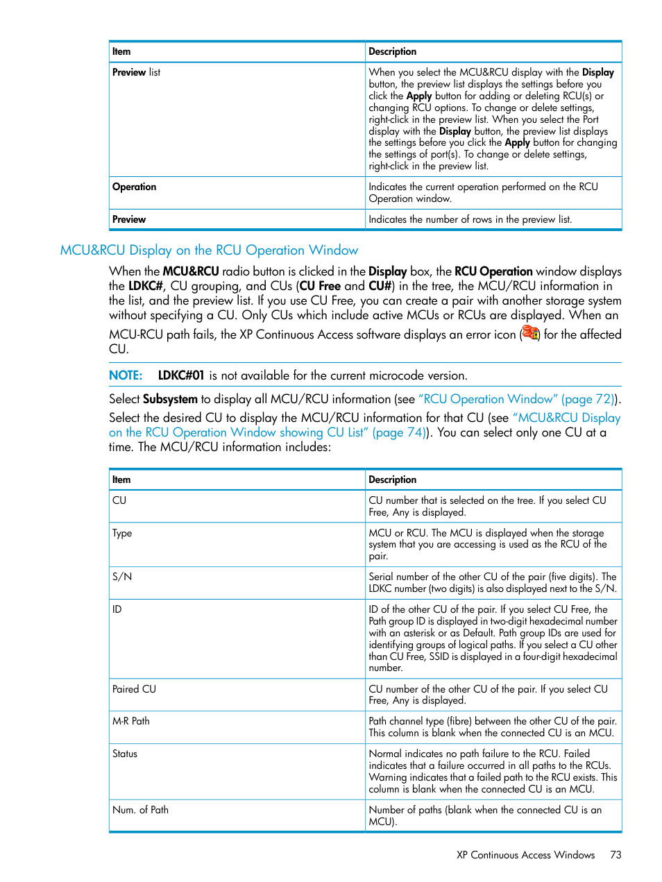 Mcu&rcu display on the rcu operation window | HP StorageWorks XP Remote Web Console Software User Manual | Page 73 / 180